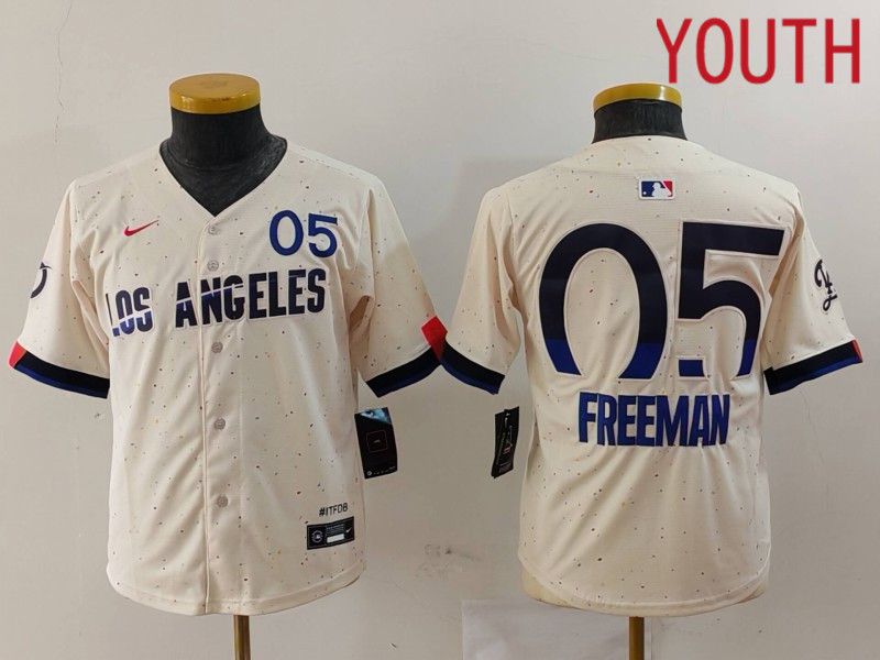 Youth Los Angeles Dodgers #5 Freeman Cream Fashion Nike Game MLB Jersey style 703->youth mlb jersey->Youth Jersey